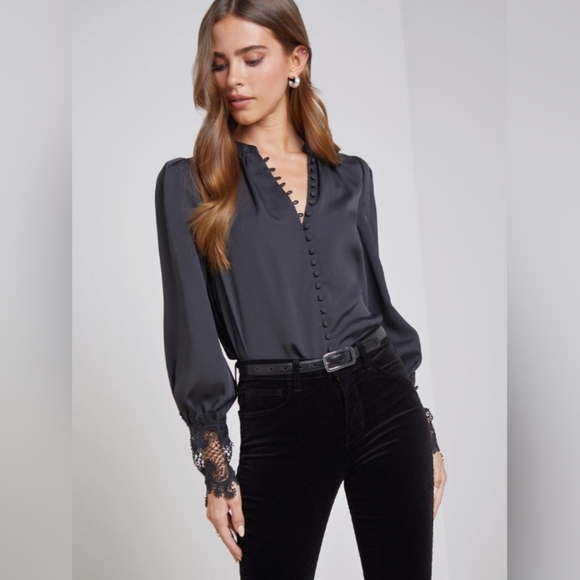 L'agence Ava Blouse Long Sleeve Laced Cuffs Sz Xs - Picture 1 of 10